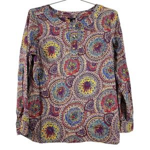 Talbots Shirt Womens 16 Multicolor Paisley Medallion Popover Long Sleeve Cotton